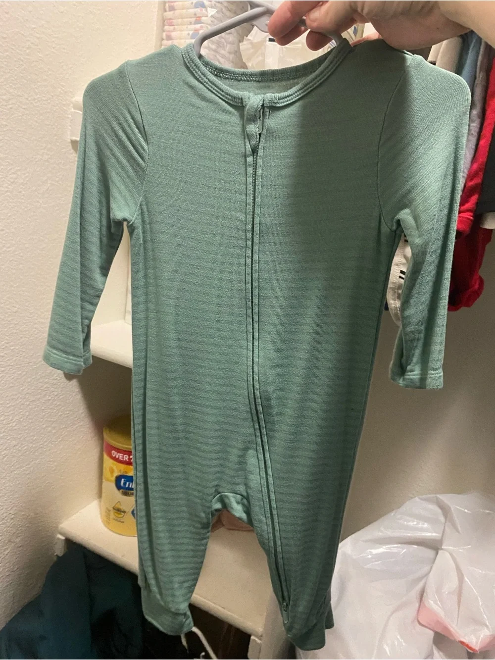 Carter's Sage Green Long-Sleeve Zipper Footed One-Piece